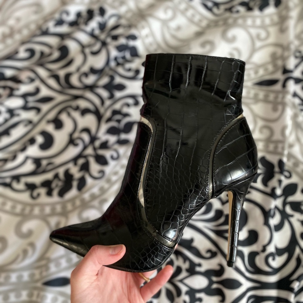 Call It Spring Black Croc-Pattern Heeled Boots - Picture 5 of 10